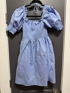 Hill House Light Blue Smocked Puff Sleeve Mini Nap Dress